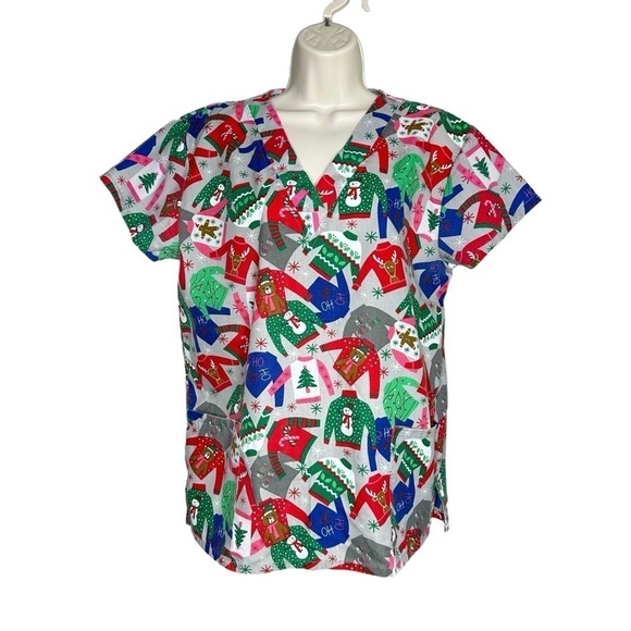 Cassandra O Christmas Scrub Top Women’s Size M - Picture 4 of 8